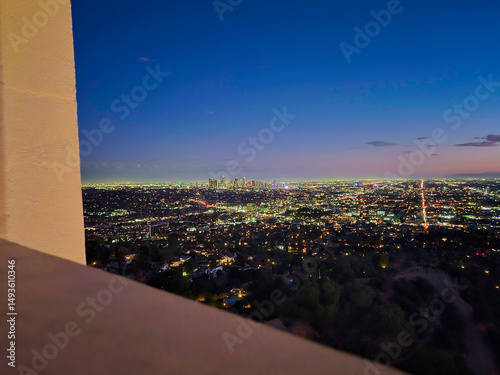 Nighttime panoramic view of Los Angeles, California. T