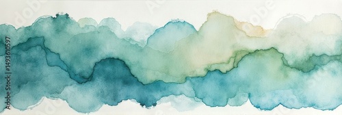 Abstract watercolor art with blue and green rippled patterns