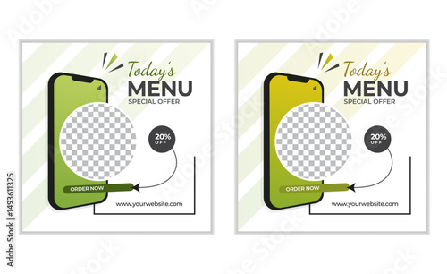 food social media post template.Online food promotion with  square banner template,Food menu banner social media post