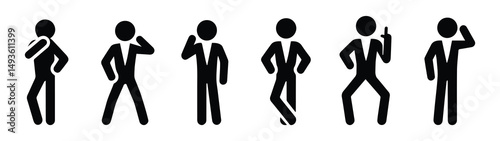 stick figure man icon, people waving their hands, human silhouettes isolated, basic poses set	