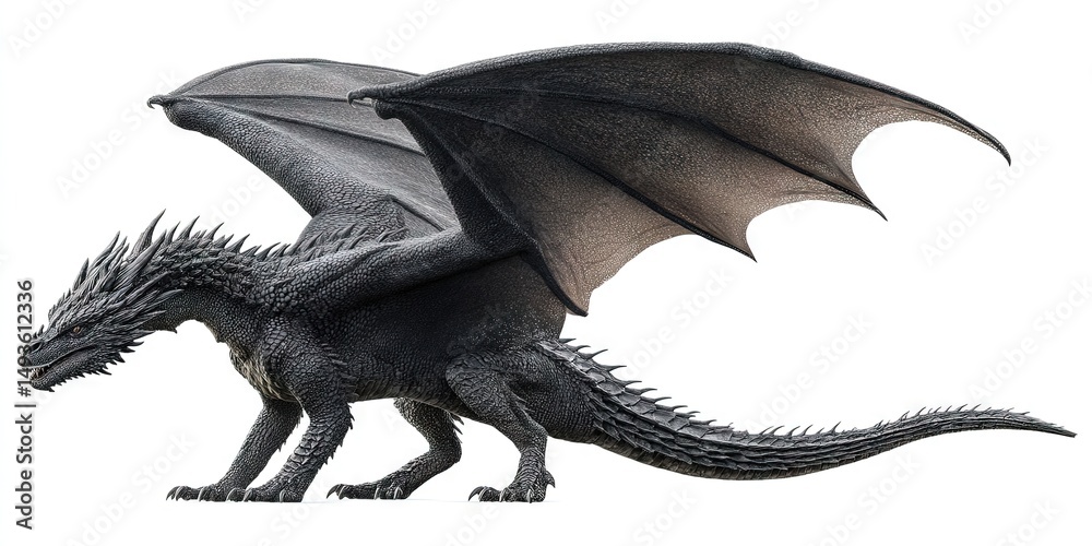 Fototapeta premium full body photo of flying black dragon