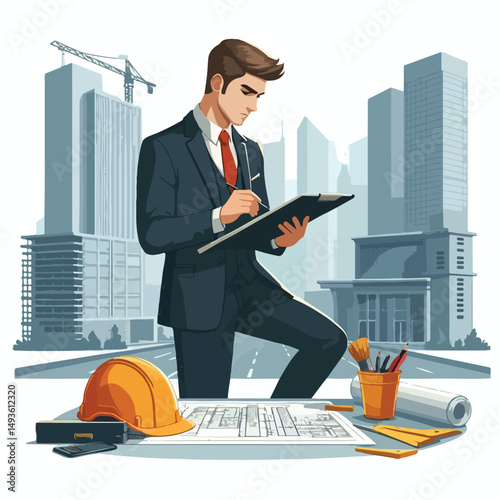 an architect is checking a project under construction