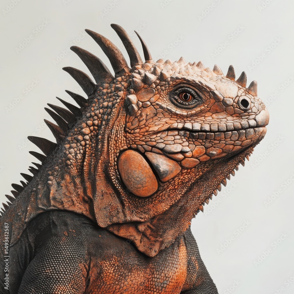 Fototapeta premium Close up of an iguana portrait on a white background