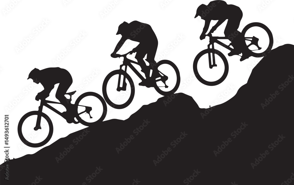 Naklejka premium Vector Mountain Bike Riders Descending Hill