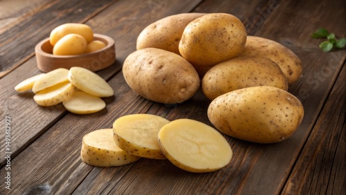 Potatoes on Wood Whole, Sli...