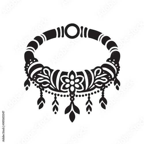 Black Color Charm Bracelet Silhouette Vector Illustration, Solid White Background. minimal vector design