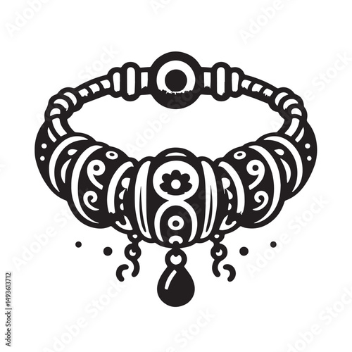 Black Color Charm Bracelet Silhouette Vector Illustration, Solid White Background. minimal vector design