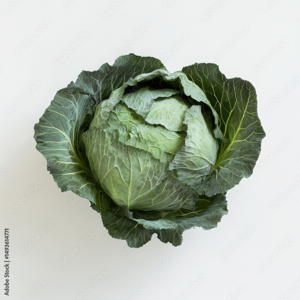 Fototapeta premium Fresh cabbage head close up shot on a white background