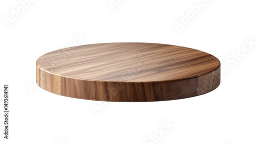 Low wooden display pedestal stand with a poli on white background photo