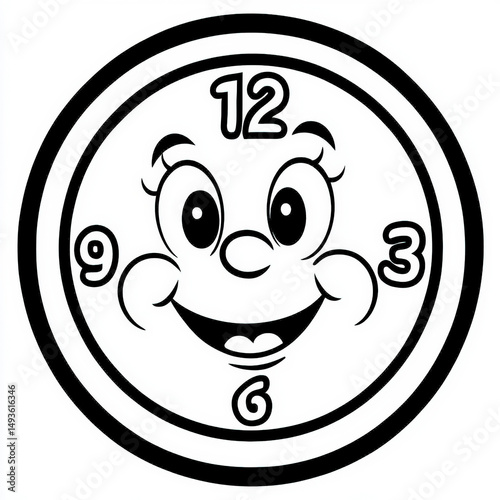 A smiling clock with hands ...