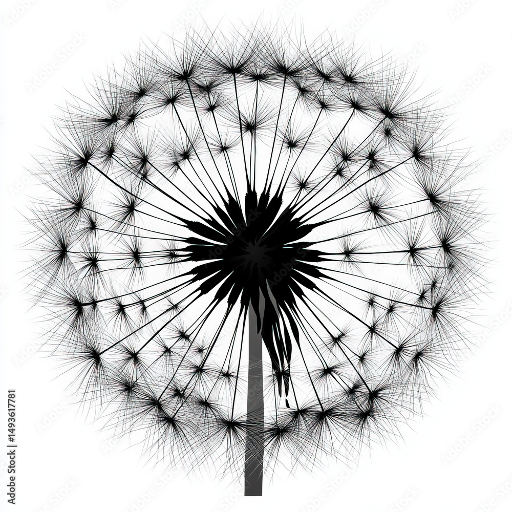 Obraz premium dandelion silhouette , black and white illustration isolated on white background