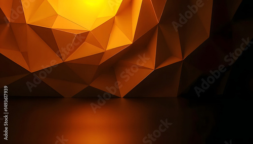 Futuristic 3D Abstract Geometric Background with Onyx Polygonal Layers and Angular Shadows on Black