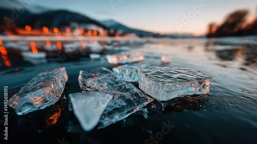 Frozen lake surface with cr...