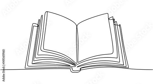Open book continuous line drawing illustration