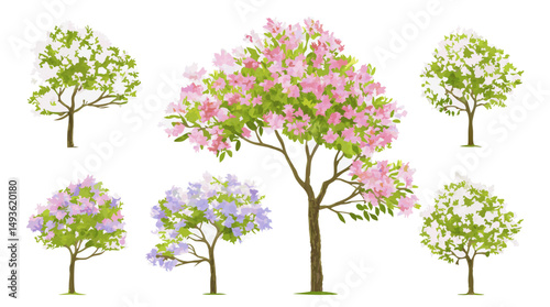 Collection of Blooming Trees, Spring Flowers, Garden Plants
