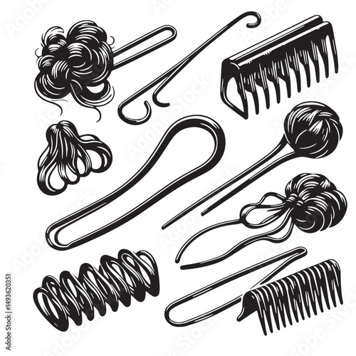 Black Color Hairpin Silhouette Vector Illustration, Solid White Background. minimal vector design