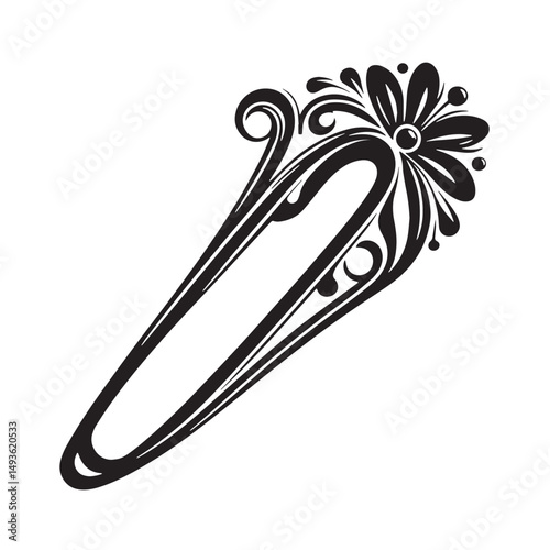 Black Color Hairpin Silhouette Vector Illustration, Solid White Background. minimal vector design