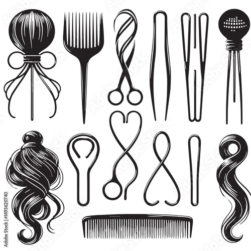 Black Color Hairpin Silhouette Vector Illustration, Solid White Background. minimal vector design