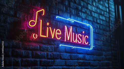 Vibrant neon sign advertising live music performance.