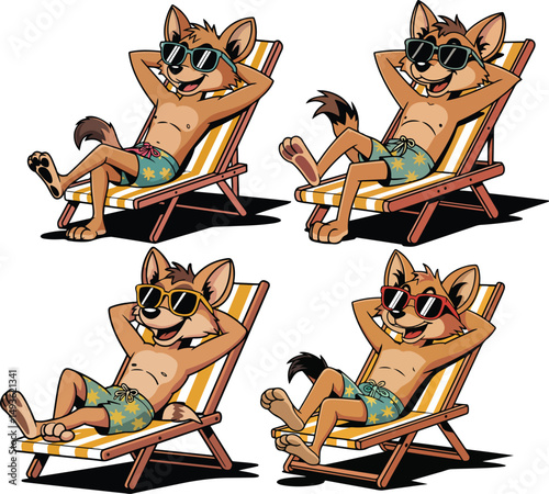 Cartoon Jackal Relaxing on Beach Chair with Sunglasses vector illustration