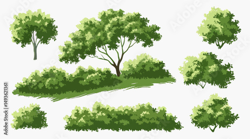 Collection of Lush Green Trees and Bushes: Landscape Design Elements