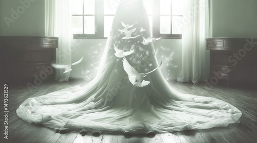 Wedding dress filled with w...