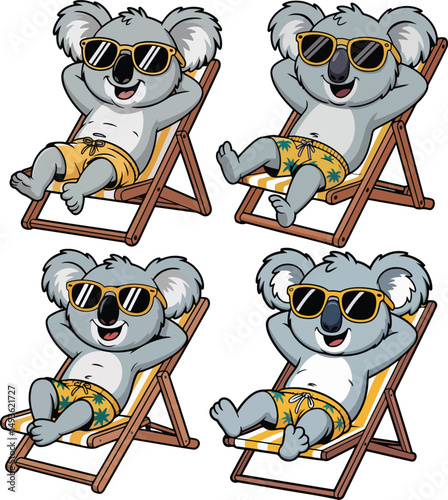 Cartoon Koala Lounging on Beach Chair with Sunglasses vector illustration