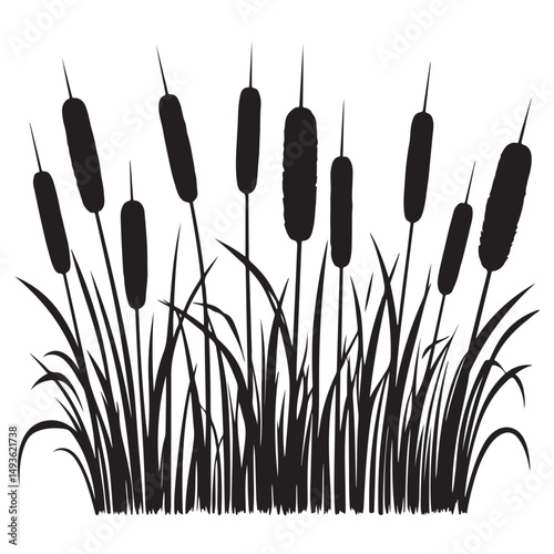 Black Cattails Silhouette Illustration for Nature Themed Vector Graphics Design