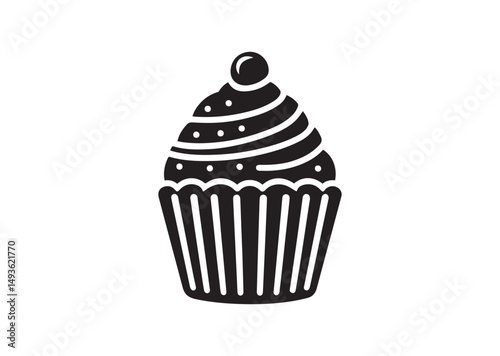Cupcake Silhouette Black Vector White Background