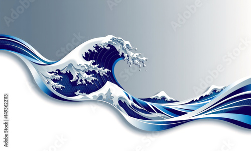 Dynamic Ocean Waves Art in Blue Tones and White Foam
