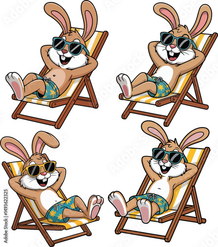 Cartoon Rabbit Relaxing on Beach Chair with Sunglasses vector illustration