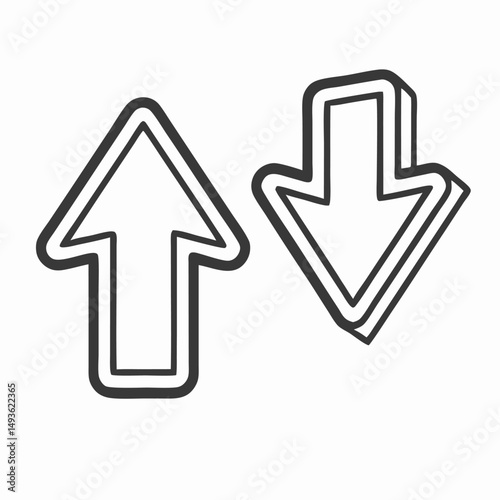 Up and Down Arrows: 3D Style Hand-Drawn Vector Icons