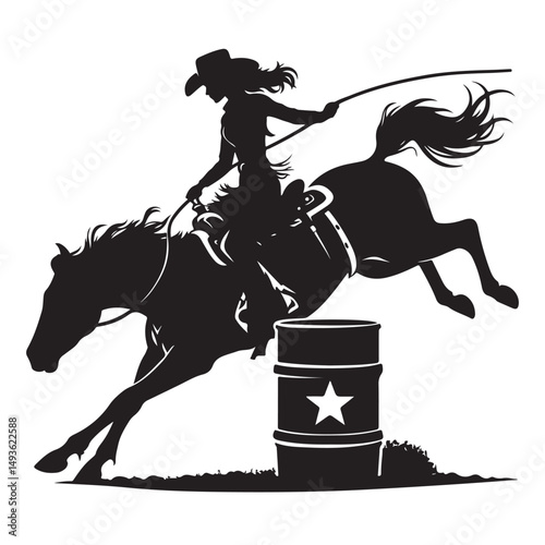 Barrel Racing Cowgirl Silhouette Equestrian Performance Illustration Art