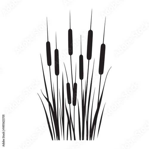 Peaceful Cattails Silhouette Illustration for Nature and Wetland Designs