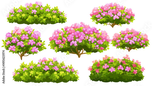 Pink Azalea Bushes, Garden Plants, Spring Flowers, Landscape Design Elements