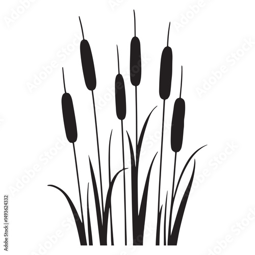 Cattails Silhouette Vector Illustration in Marshy Wetland Environment