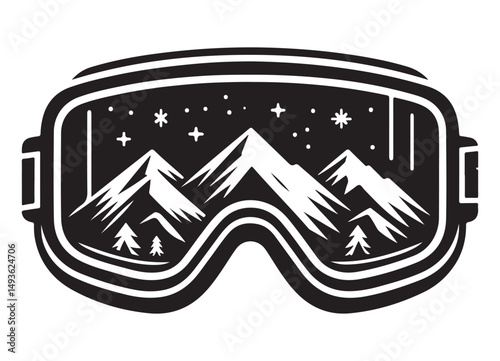 Mountain Ski Goggles With Night Sky View Winter Adventure Vector