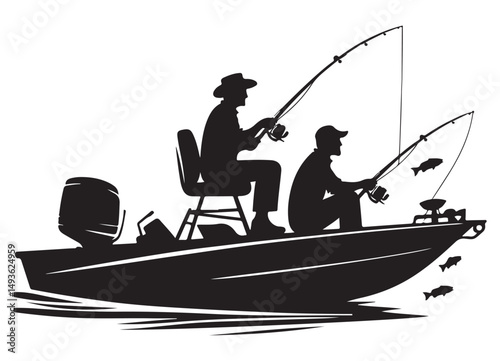 Fishing Trip Silhouette Two Men Fishing on a Boat Vector Graphic