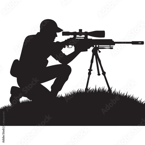 Sniper Rifle Target Practice Silhouette Vector Art Illustration