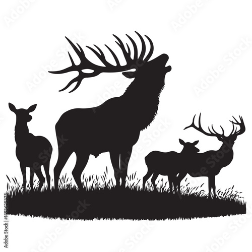 Elk Family Silhouette Vector Art for Wildlife Design Creation