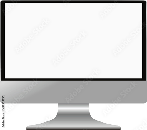 Modern Silver Computer Monitor with Blank White Screen