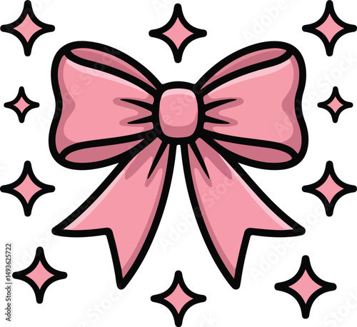 Cute Pink Bow with Sparkles Vector Illustration 2
