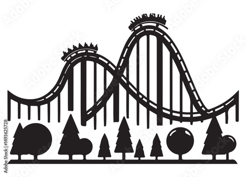 Exciting Roller Coaster Ride Vector Silhouette with Forest Background
