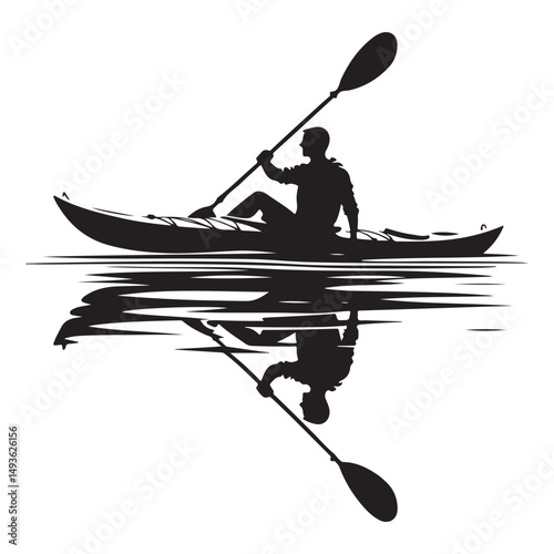 Kayaker Silhouette Vector Illustration with Water Reflection Design