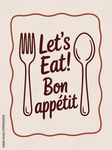 Hand-Drawn Fork and Spoon with Let's eat and Bon appétit 2