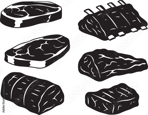 Assorted cuts of beef steak silhouette illustration