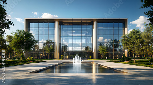 Panoramic View of Modern Government Office Building Exterior