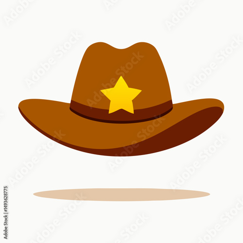 Brown Cowboy Hat with Gold Star Sheriff Badge Icon