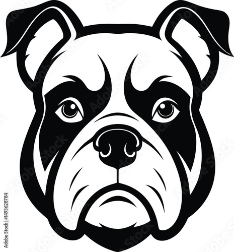 Bulldog head silhouette, Bulldog portrait, black vector icon