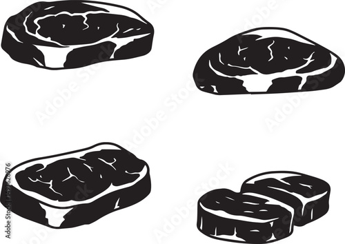 Four delicious steak cuts black and white illustration